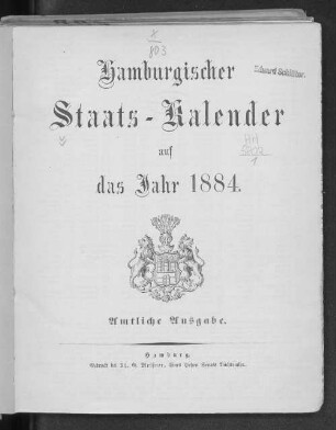 1884: Hamburgischer Staats-Kalender : auf das Jahr