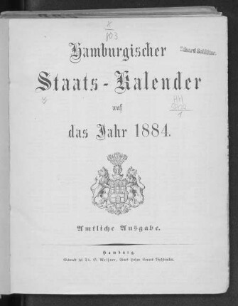 1884: Hamburgischer Staats-Kalender : auf das Jahr