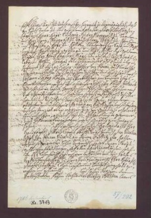 Kaufbrief zwischen Johann Georg Katz und Markgraf Ludwig Georg von Baden-Baden über Anteile an der Rotenfelser Sägmühle