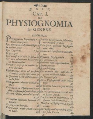 Cap. I. De Physiognomia In Genere.