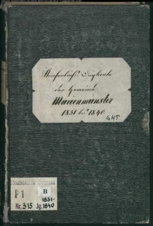 Kirchenbuchduplikate der katholischen Gemeinde Marienmünster, Kreis Höxter (GHT 1831-1840). (Gemeinde: Katholische Gemeinde Marienmünster)