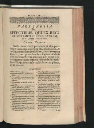 Pars Tertia. De Effectibus, Qui Ex Reciproco Amore Inter Patrem, Et Filium Oriuntur.