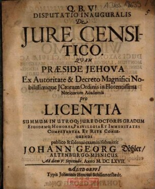 Disputatio Inauguralis De Iure Censitico