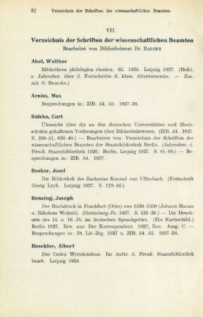 VII. Verzeichnis der Schriften der wissenschaftlichen Beamten