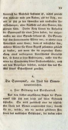 6. Die Synonymik, ein Theil des Elementarunterrichts. 1. Zur Bildung des Verstandes