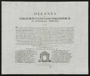 Decanus et Collegium Facultatis Philosophicae in Universitate Tubingensi
