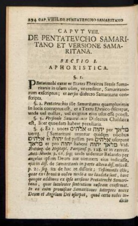 Capvt VIIII. De Pentatevcho Samaritano et Versione Samaritana