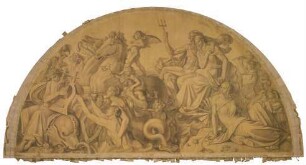 Die Wasserwelt lauscht dem Leierspiel des Arion, Bogenfeld. Karton zu den Deckenbildern der Münchner Glyptothek