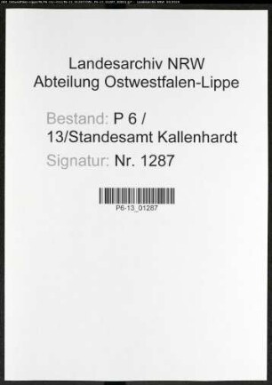 Sterberegister Standesamt Kallenhardt