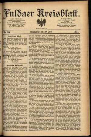 Erste Ausgabe vom Samstag, den 20. Juli 1901.