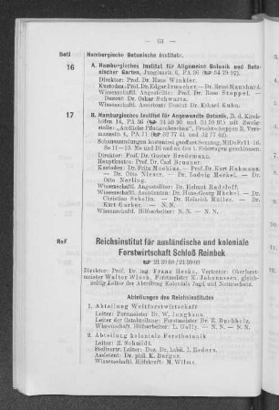 Reichsinstitut für ausländische und koloniale Fortwirtschaft Schloß Reinbek