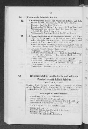 Reichsinstitut für ausländische und koloniale Fortwirtschaft Schloß Reinbek