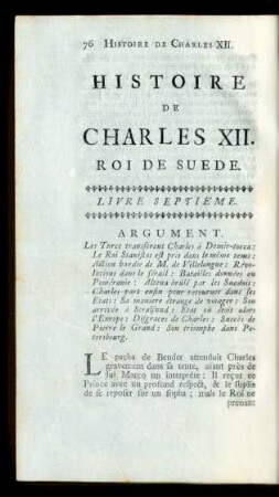 Histoire De Charles XII. Roi De Suede. Livre Septiéme.