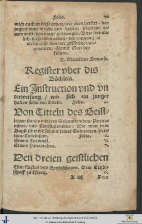 Register uber dis Büchlein