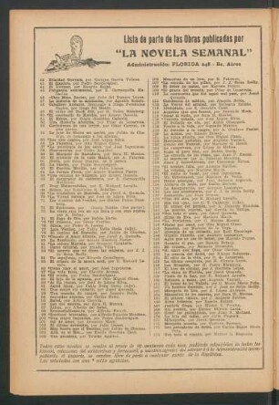Lista de parte de las obras publicadas por "La Novela Semanal"