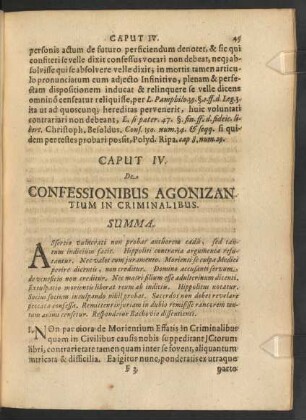 Caput IV. De Confessionibus Agonizantium In Criminalibus.