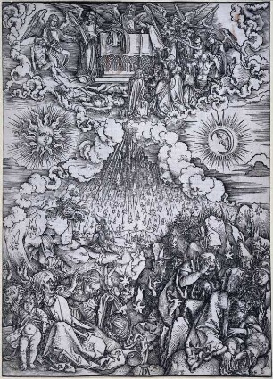 Die Eröffnung des fünften und sechsten Siegels, aus der Folge der Apokalypse, Urausgabe Deutsch 1498