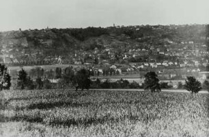 Merbitz (Dresden-Merbitz). Blick vom Gasthof Merbitz über das Elbtal zur Lößnitz nach Nordnordost
