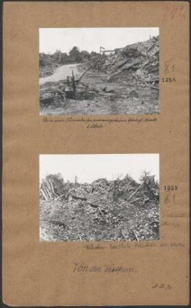 Die zu einem Trümmerhaufen zusammengeschossene Ortschaft Mametz östl. Albert