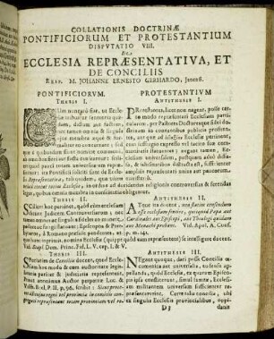Disputatio VIII. De Ecclesia Repræsentativa, Et De Conciliis Resp. M. Johanne Ernesto Gerhardo, Jenensi.