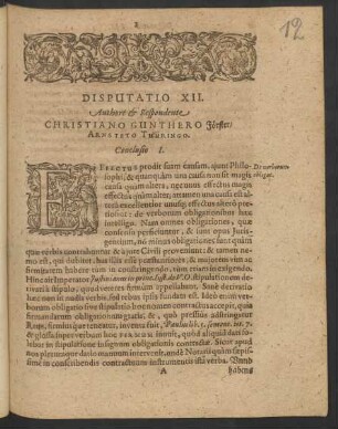 Disputatio XII. Authore et Respondente Christiano Gunthero Förster ...