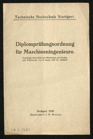 Diplomprüfungsordnung für Maschineningenieure (1920)