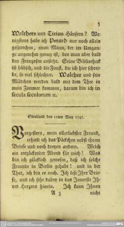 Stralsund den 11ten May 1747