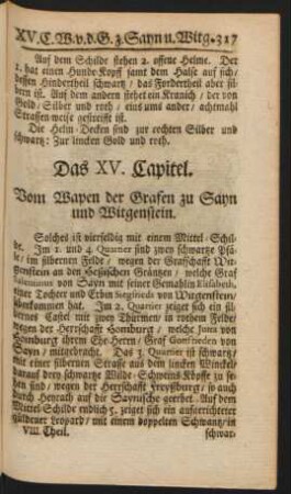 Das XV. Capitel. Vom Wapen der Grafen zu Sayn und Witgenstein
