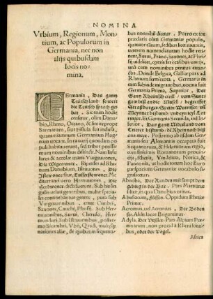 Urbium, Regionum, Montium, ac Populorum in Germania, nec non aliis quibusdam locis nomina.