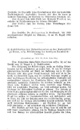 Habilitation der Privatdocenten an der Universität zu Bonn, resp. Abänderung der dortigen Facultätsstatuten