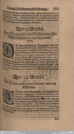 Der 13. Artickel. Das Bergmeister und Geschworne sollen fleissig auffsehen/ das treulich gearbeitet werde.