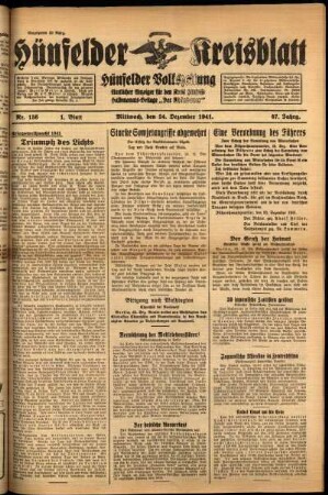 Erste Ausgabe vom Mittwoch, den 24. Dezember 1941.