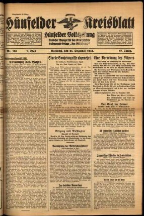Erste Ausgabe vom Mittwoch, den 24. Dezember 1941.