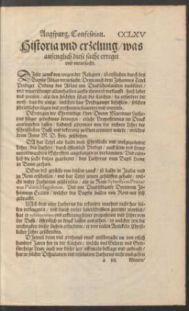 Historia und erzelung/ was anfenglich diese sache erreget und verursacht.