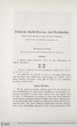 13: Römische Inschriften aus den Rheinlanden : Nachträge zu W. Brambach's Corpus inscriptionum Rhenanarum
