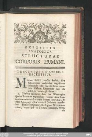 Expositio Anatomica Structurae Corporis Humani. Tractatus De Ossibus Recentibus.
