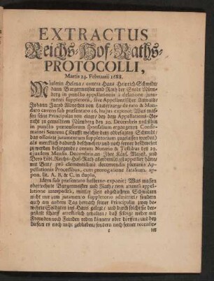 Extractus Reichs-Hof-Raths-Protocolli, Martis 24. Februarii 1688.