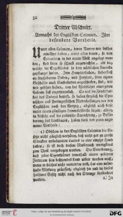 Dritter Abschnitt: Anwachs der Englischen Colonien. Ihre besondere Vortheile