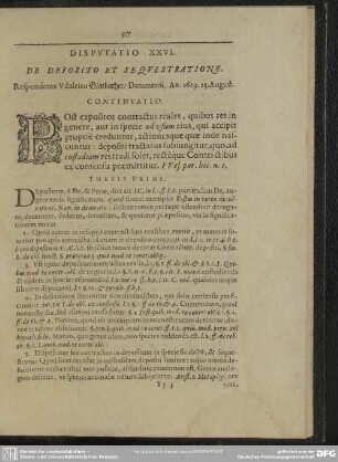 Disputatio XXVI. De Deposito Et Sequestratione