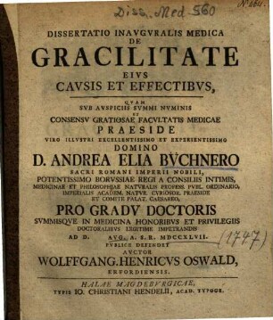 Dissertatio Inavgvralis Medica De Gracilitate Eivs Cavsis Et Effectibvs