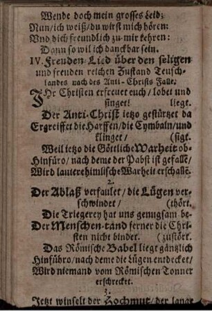 IV. Freuden-Lied über den seligen und freuden reichen Zustand Teutschlandes nach des Anti-Christs Falle