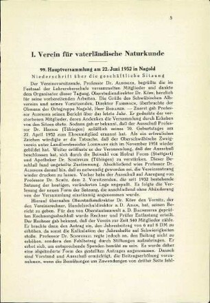 I. Verein für vaterländische Naturkunde