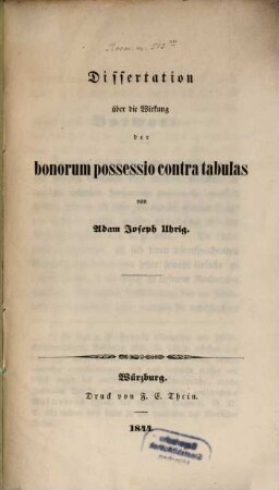 Dissertation über die Wirkung der bonorum possessio contra tabulas