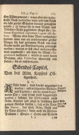 Sibendes Capitel. Von des Röm. Kaysers Obligenheit