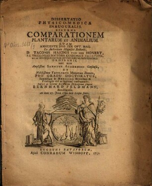 Diss. phys. med. inaug. sistens comparationem plantarum et animalium
