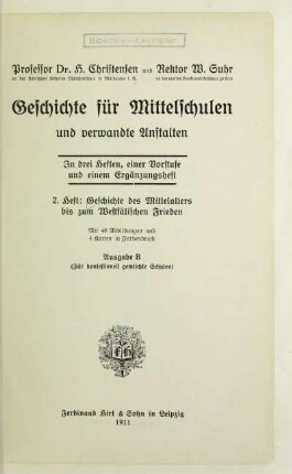 H. 2: Geschichte des Mittelalters bis zum Westfälischen Frieden : in drei Heften und einer Vorstufe