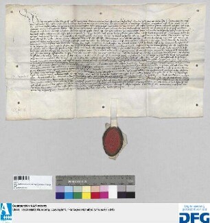 Georius, Abt von St. Egidien in Nürnberg, stellt ein Vidimus aus von dem Handelsprivileg des Markgrafen Jost zu Mähren d.d. 28 Dezember 1375.