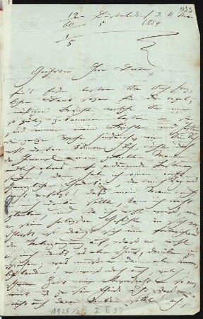 Brief von Clara Schumann an Eberhard Peters : Brief von Clara Schumann an Eberhard Peters. Düsseldorf, 11.05.1854. Seite 1. Dresden: SLUB Mscr.Dresd.App.232,181