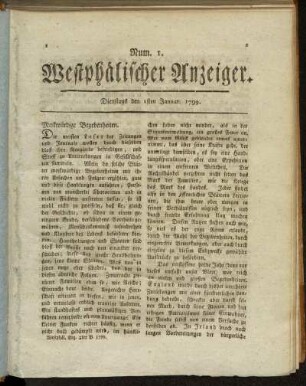 Num. 1. Dienstags den 1sten Januar. 1799