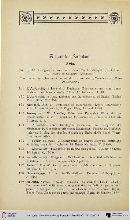 Autographen-Sammlung. Avis (Nr. 189-428)